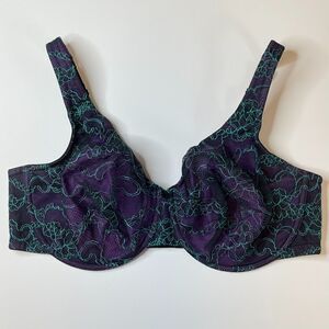 Cacique Modern Lace Covered Unlined Full Coverage Underwire Bra Size 44DDD Black